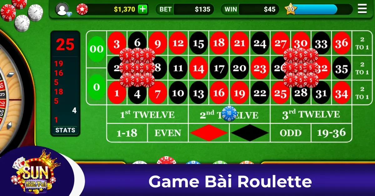 Game Bài Roulette Sun52 – Trò Quay Số May Mắn Đầy Hấp Dẫn 2 Các loại cược phổ biến trong Roulette