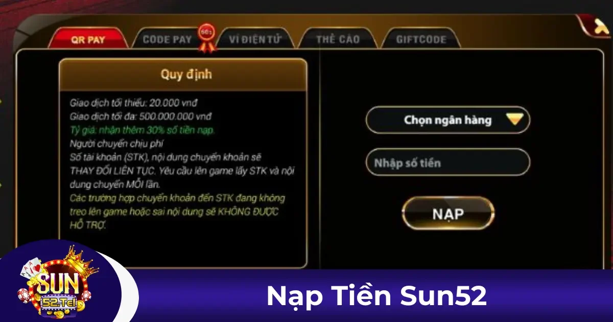 Hướng dẫn nạp tiền vào tài khoản Sun52 chỉ trong vài bước